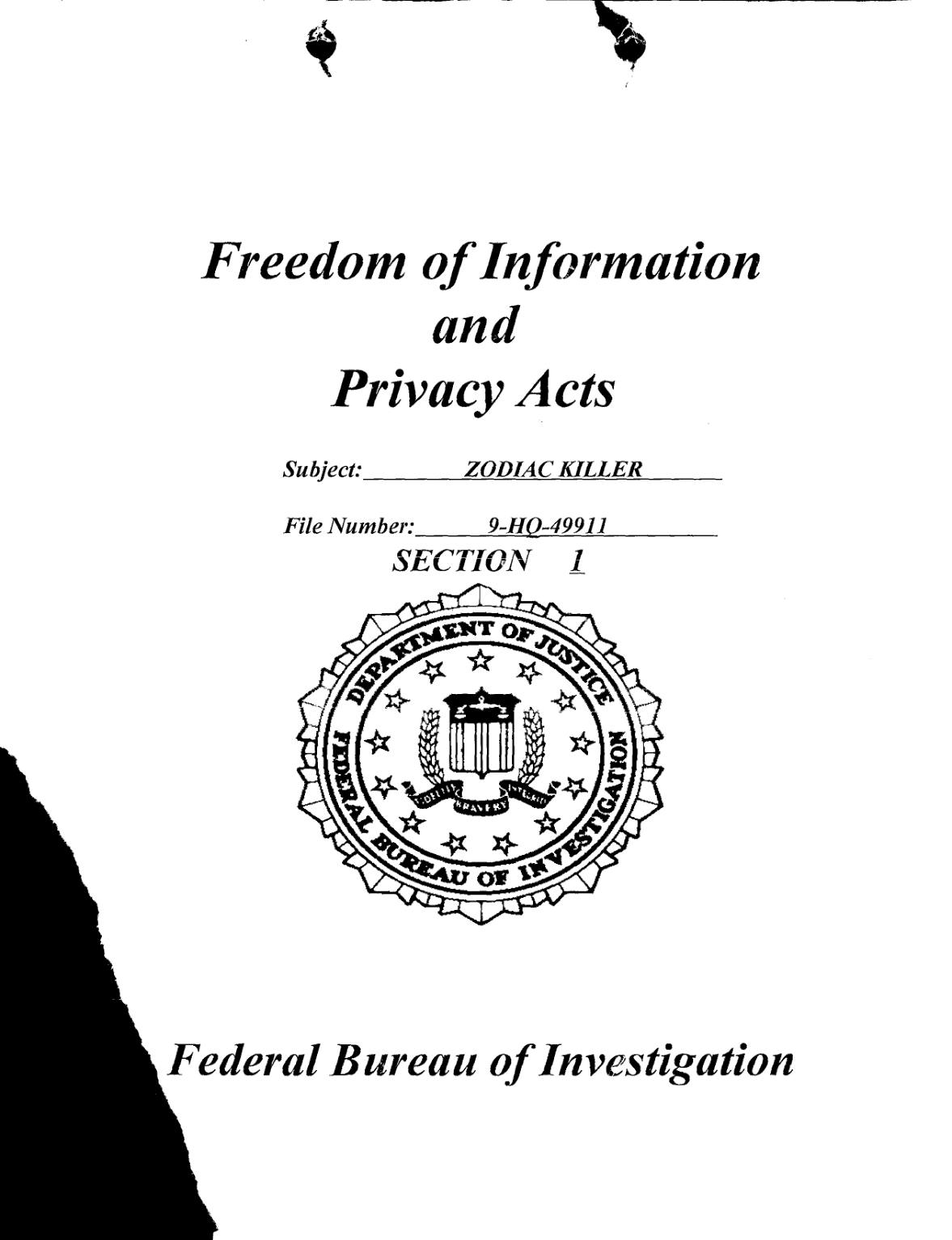 Scanned page 1 of FBI Zodiac file part 1